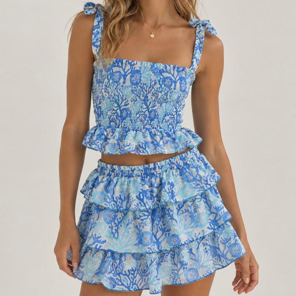 Haute Hippie Style Blue Floral 2 Piece Set S